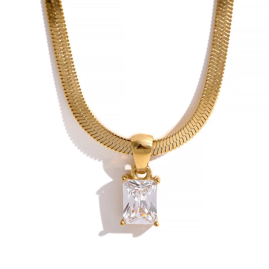 Nova Glow - Gold Flat Snake Necklace with White Crystal