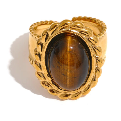 Discipline and Willpower - 18k Open Ring Tiger's eye Green Jasper