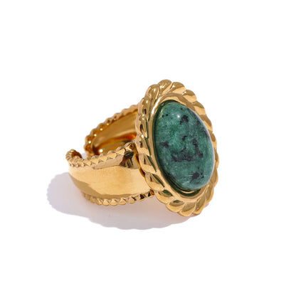 Discipline and Willpower - 18k Open Ring Tiger's eye Green Jasper