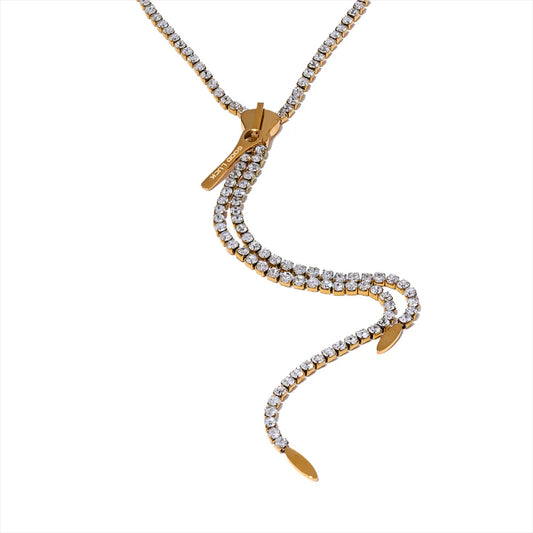 Crystal Sparkle Zip: Gold Long Necklace