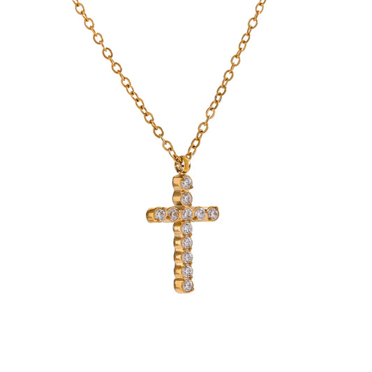 Dainty Cross Necklace with Crystals for Women