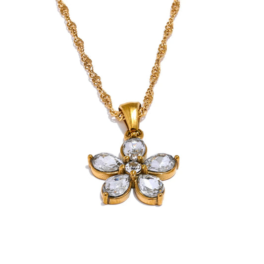 Nova Glow - Flower Gold Necklace with Crystals