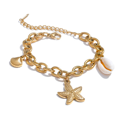 Ocean Treasures - Starfish and Shell Conch Gold Women Bracelet