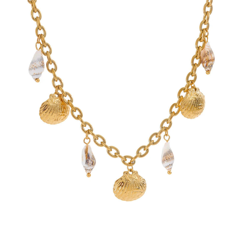 Ocean Treasures - Shell Conch Charms Gold Necklace