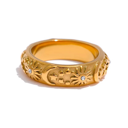 Celestial Eclipse: Sun and Moon Gold Ring