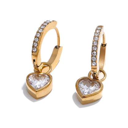 Dainty Heart Hoop Earrings with Crystals Gold/ Silver