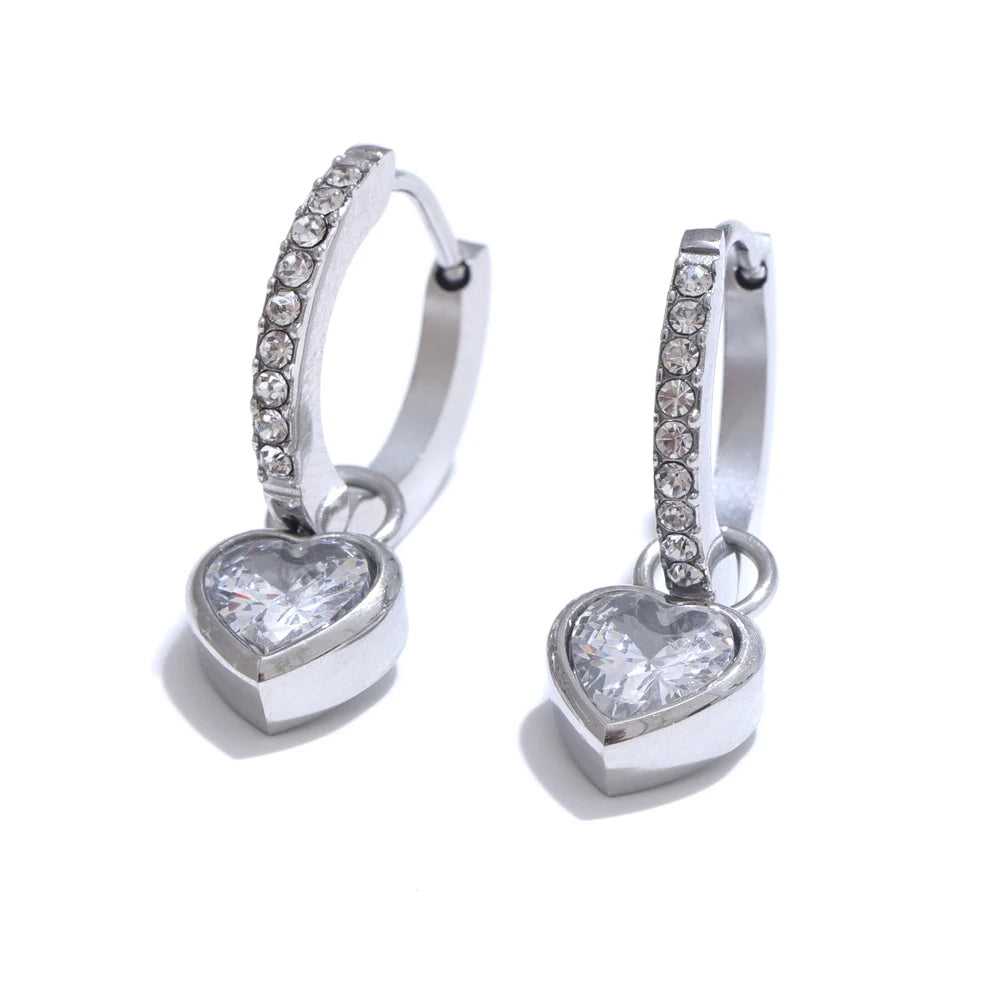 Dainty Heart Hoop Earrings with Crystals Gold/ Silver