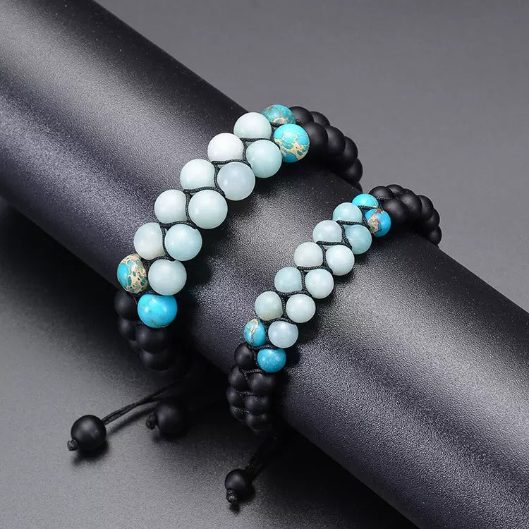 Give Courage - Adjustable Bracelet with Black Agate and Amazonite For Men I Women