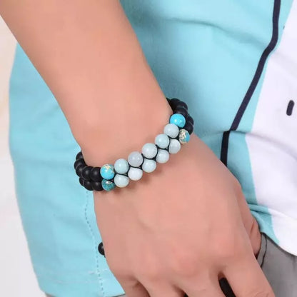 Give Courage - Adjustable Bracelet with Black Agate and Amazonite For Men I Women