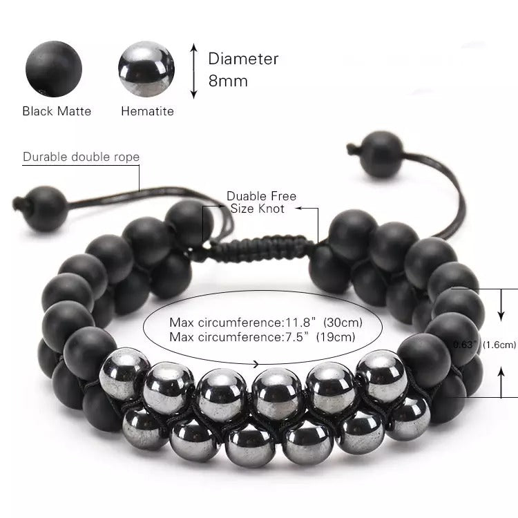 Equilibrium - Adjustable Bracelet with Hematite and Black Agate For Men I Women