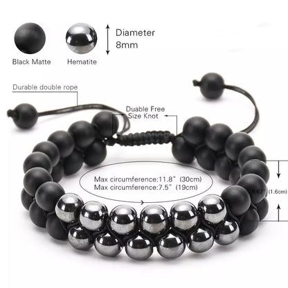 Equilibrium - Adjustable Bracelet with Hematite and Black Agate For Men I Women