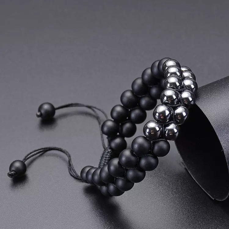 Equilibrium - Adjustable Bracelet with Hematite and Black Agate For Men I Women