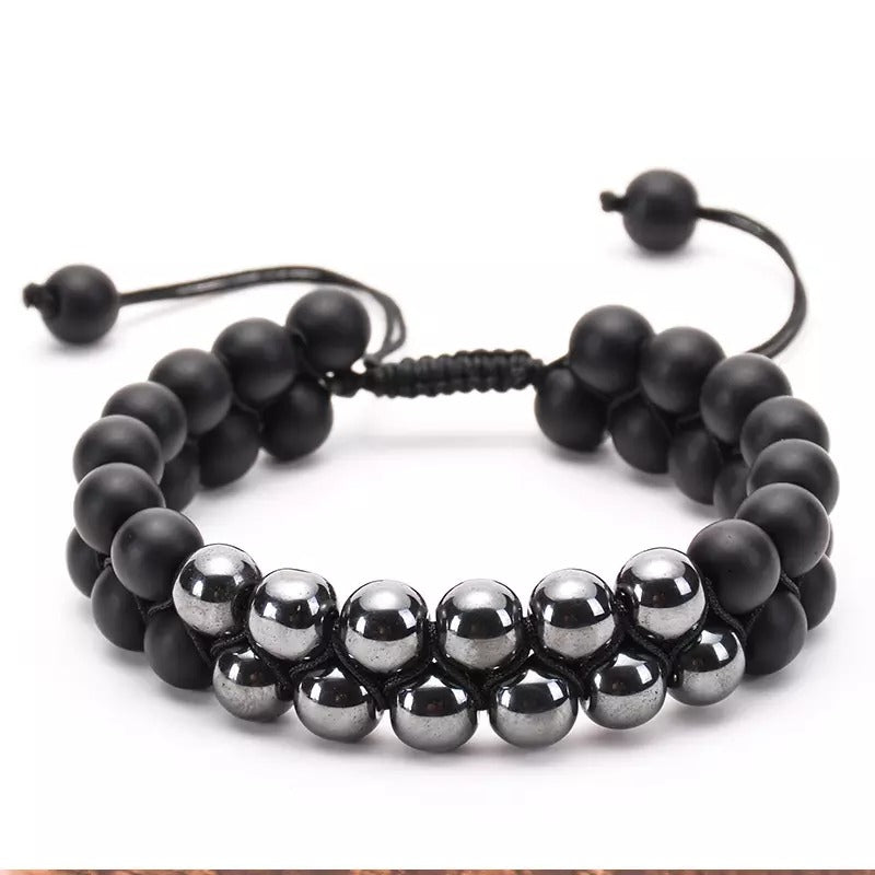 Equilibrium - Adjustable Bracelet with Hematite and Black Agate For Men I Women