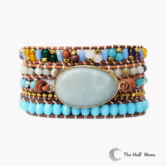 Be Positive - Amazonite Leather Wrap Bracelet