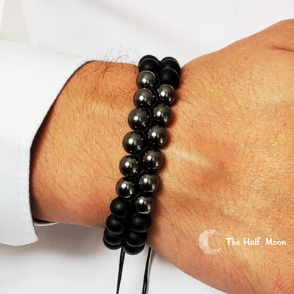 Equilibrium - Adjustable Bracelet with Hematite and Black Agate For Men I Women