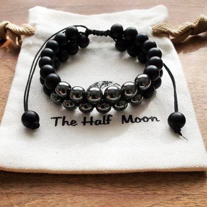 Equilibrium - Adjustable Bracelet with Hematite and Black Agate For Men I Women