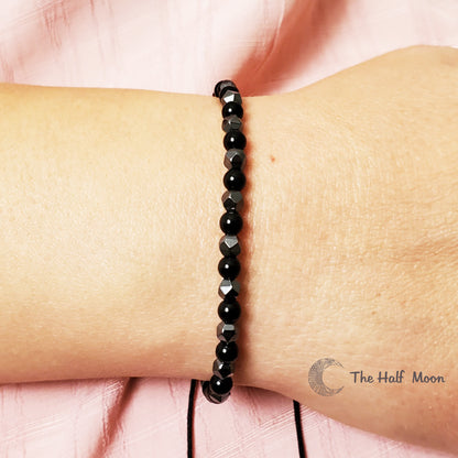 Fearless - Adjustable Bracelet with Hematite and Black Agate For Men I Women