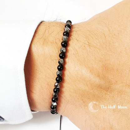 Fearless - Adjustable Bracelet with Hematite and Black Agate For Men I Women