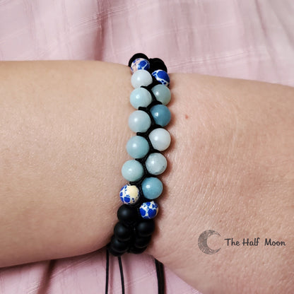 Give Courage - Adjustable Bracelet with Black Agate and Amazonite For Men I Women