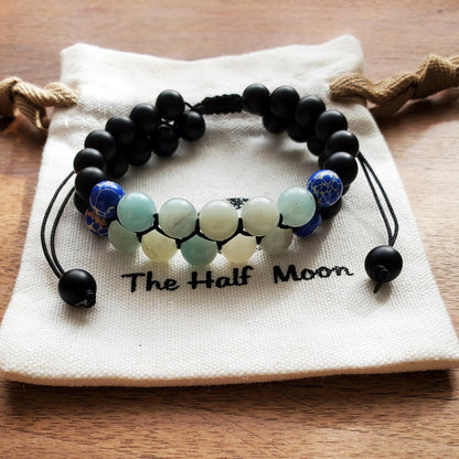 Give Courage - Adjustable Bracelet with Black Agate and Amazonite For Men I Women