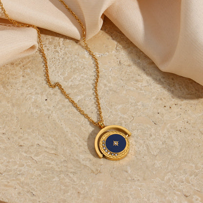 Loyal Companion - Moon 18k Dainty Necklace with Black Enamel