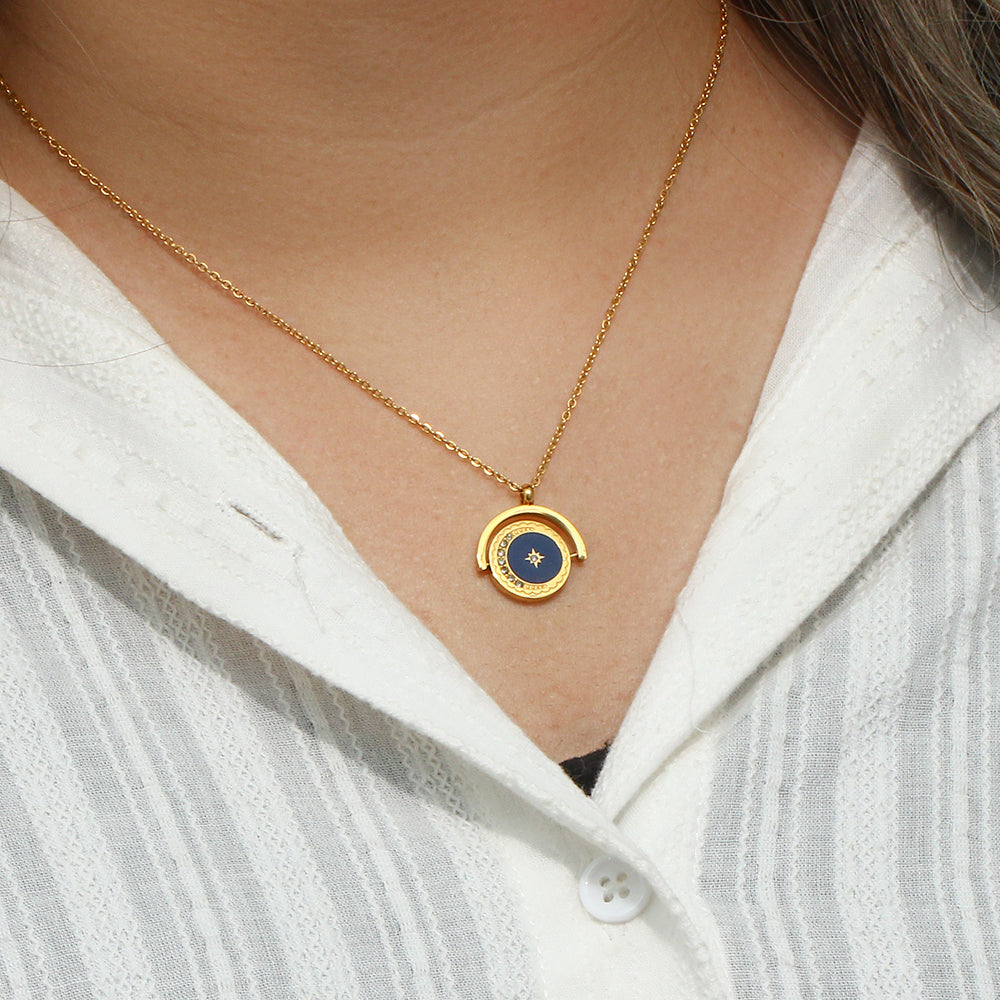 Loyal Companion - Moon 18k Dainty Necklace with Black Enamel