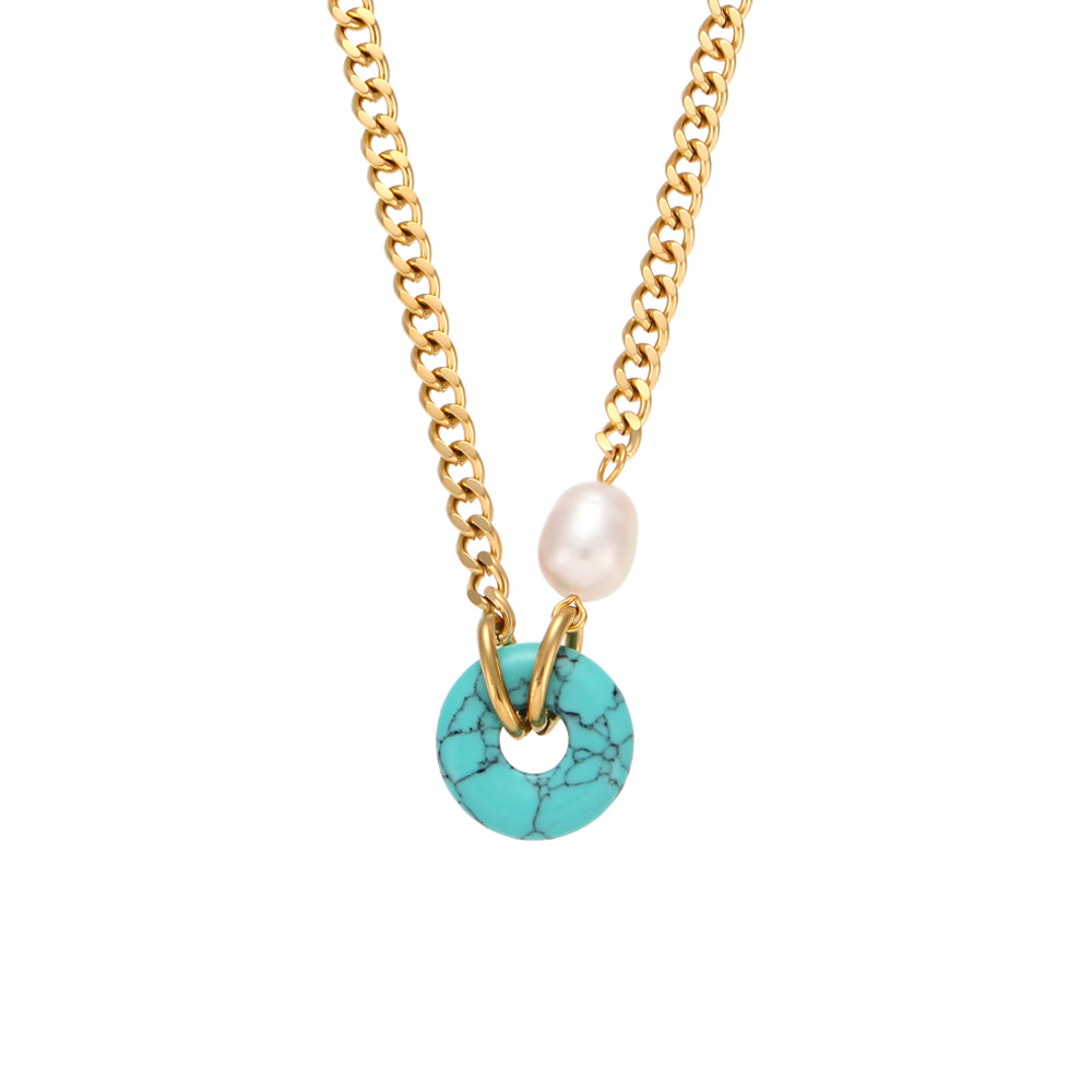 Hopefulness - Pearl with Synthetic Turquoise 18k Necklace