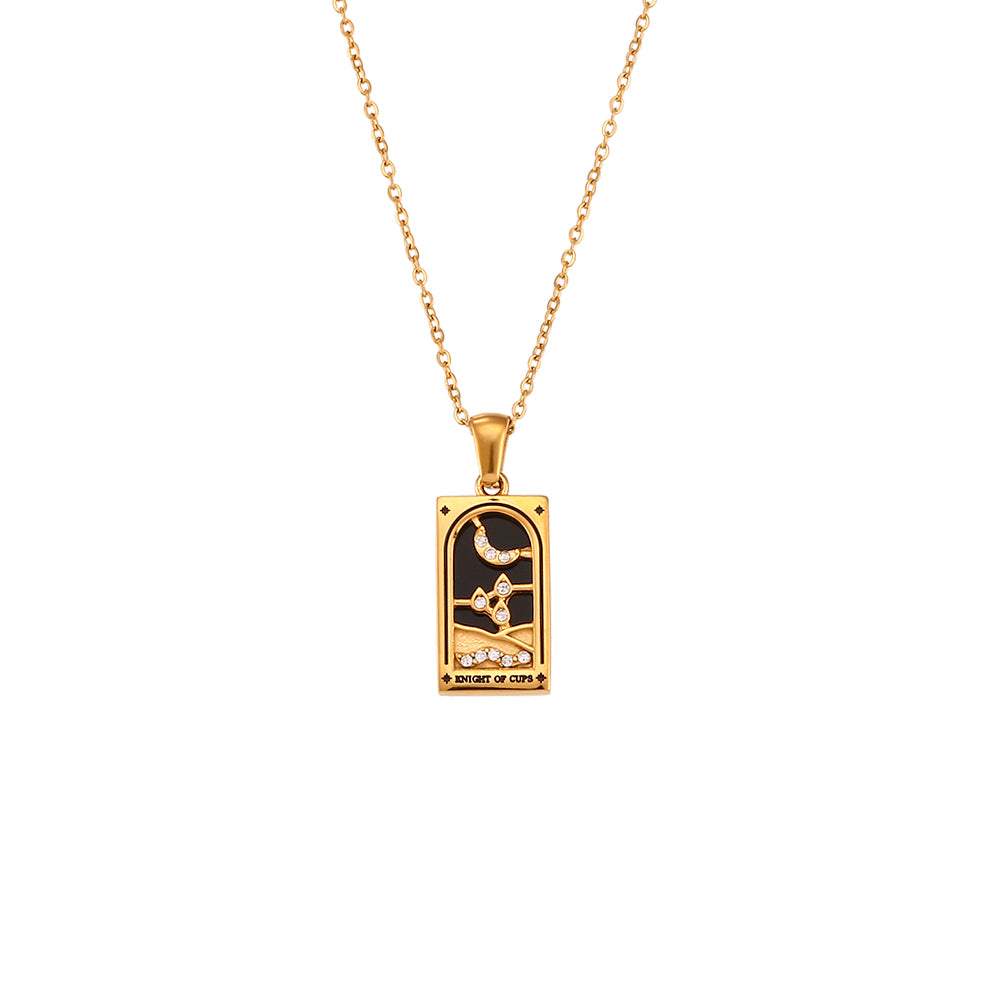 Knight of Cups - Tarot card Dainty  18k Necklace with Enamel