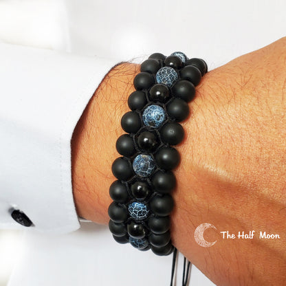 New Beginnings - Adjustable Bracelet with Black Agate For Men I Women