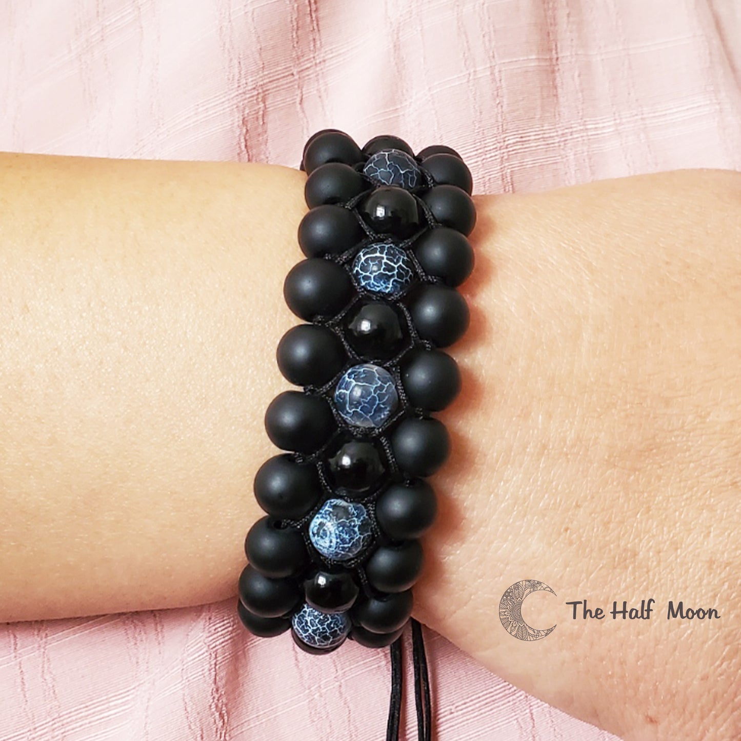 New Beginnings - Adjustable Bracelet with Black Agate For Men I Women