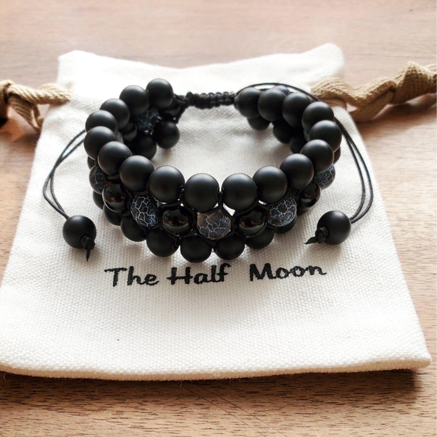 New Beginnings - Adjustable Bracelet with Black Agate For Men I Women