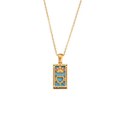 The Empress - Tarot Card 18k Dainty Necklace with Blue Enamel