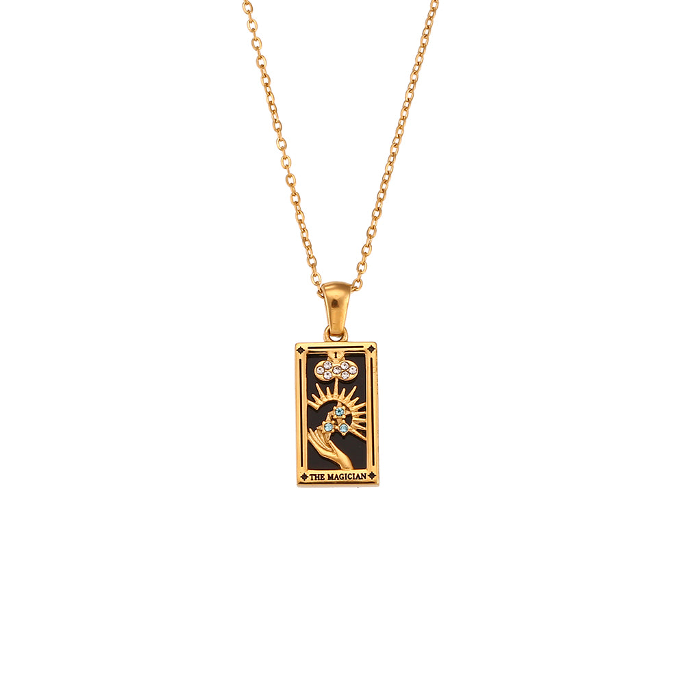 The Magician - Tarot card Dainty  18k Necklace with Black Enamel