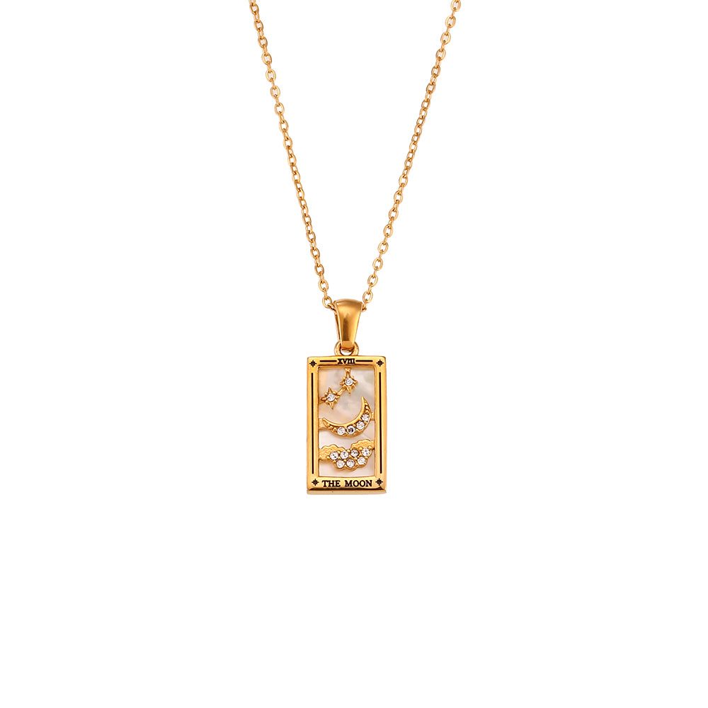 The Moon - Tarot card Dainty 18k Necklace with Silver Enamel