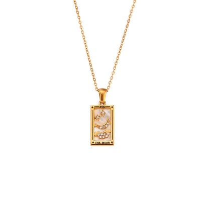 The Moon - Tarot card Dainty 18k Necklace with Silver Enamel