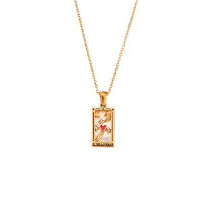 The Lovers - Tarot card Dainty  18k Necklace with Enamel