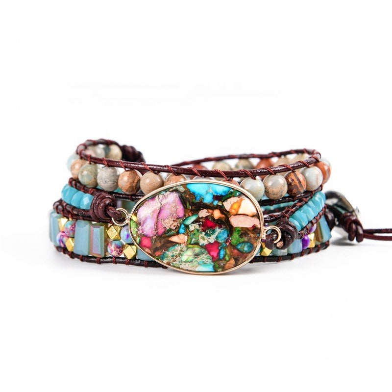 Genuine Harmony - Jasper Leather Wrap Bracelet