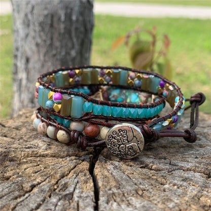 Genuine Harmony - Jasper Leather Wrap Bracelet