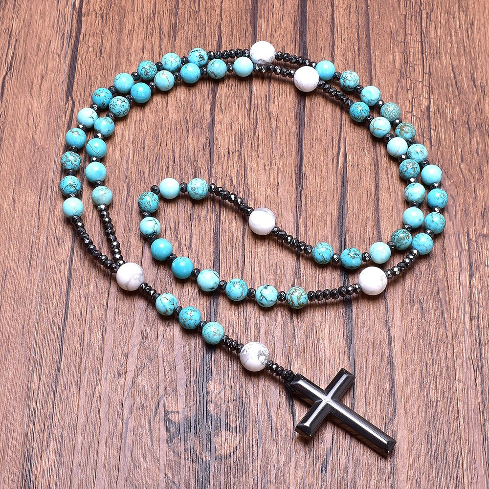 Channel Positivity - Hematite Rosary with White and Turquoise Howlite